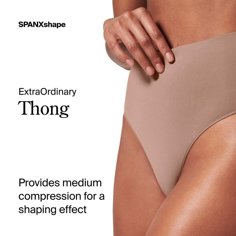 SPANX SPANXshape ExtraOrdinary Thong - Sculpting with Compression - Women's Shapewear Underwear - Recycled Nylon Fabric Blend - Cafe Au Lait - Medium - Image 2