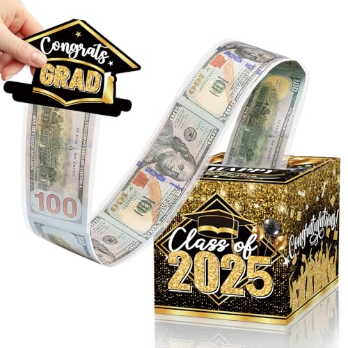 Sereliy Graduation Money Box for Cash Gift Pull, Black Gold Money Pull Box Gift 2025 Grad Suprise, Funny Graduation Party Gift Pull Money Cash, Graduation Money Holder for Cash with Pull Out Card DIY Set - Image 1