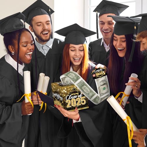 Sereliy Graduation Money Box for Cash Gift Pull, Black Gold Money Pull Box Gift 2025 Grad Suprise, Funny Graduation Party Gift Pull Money Cash, Graduation Money Holder for Cash with Pull Out Card DIY Set - Image 5