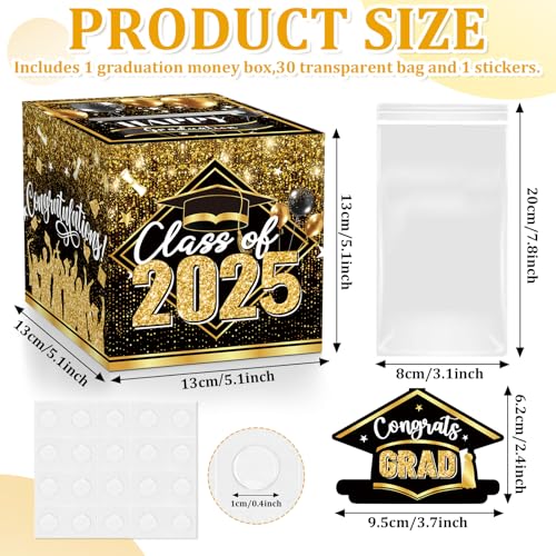 Sereliy Graduation Money Box for Cash Gift Pull, Black Gold Money Pull Box Gift 2025 Grad Suprise, Funny Graduation Party Gift Pull Money Cash, Graduation Money Holder for Cash with Pull Out Card DIY Set - Image 2