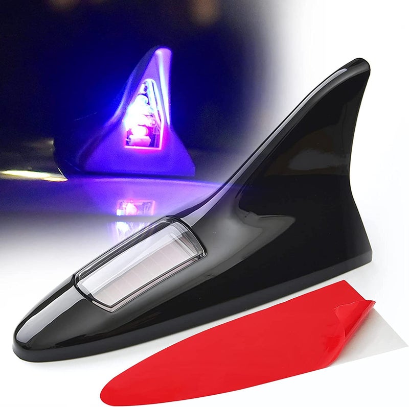 OVERA Car Roof Modified Tail Lights Solar Shark Fin Antenna Warning Flash Lamp Rear-end LED Flash Lights 1 Pack Black - Image 1
