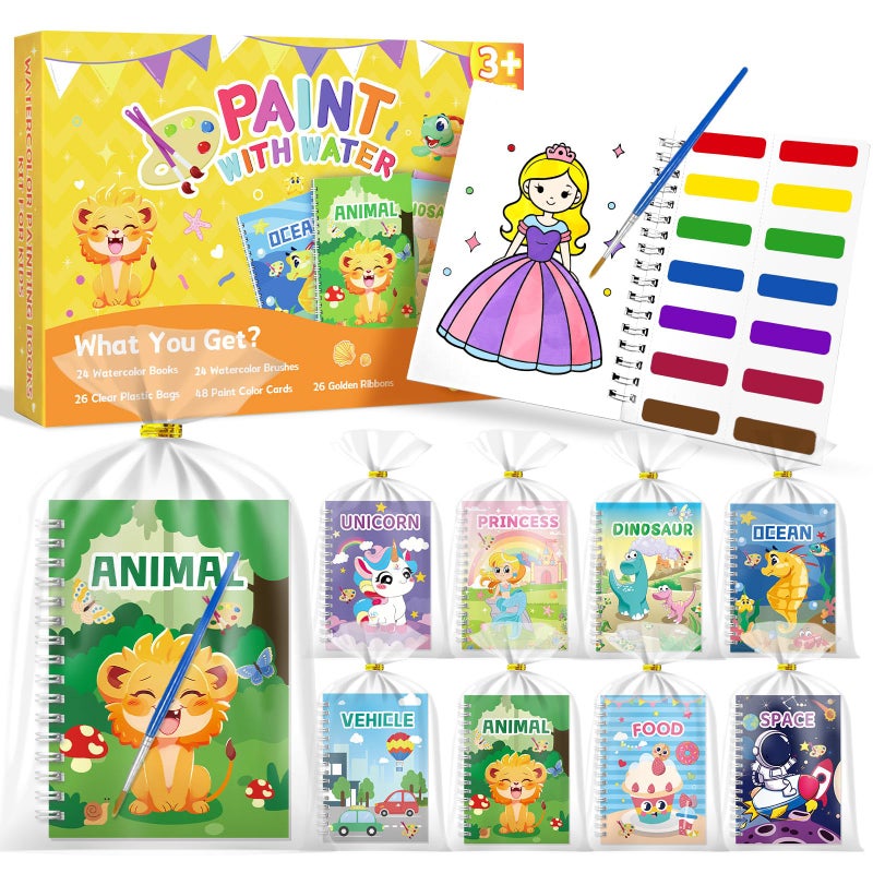 SOCOLER 24 Water Coloring Books for Kid Party Favors 3-5, Bulk Mini Water Painting Book for Toddlers Ages 4-8, Paint with Water Books for Boys and Girls - Image 1