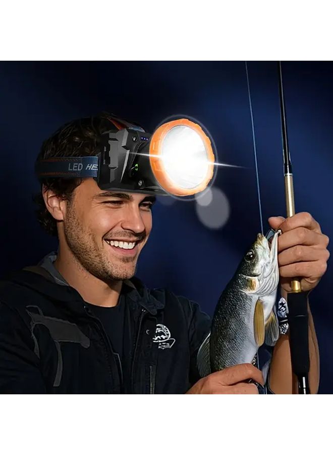 1pc Multi Functional Headlamp 90 Degree Rotatable Long Range Auto On Off USB Battery - Image 3