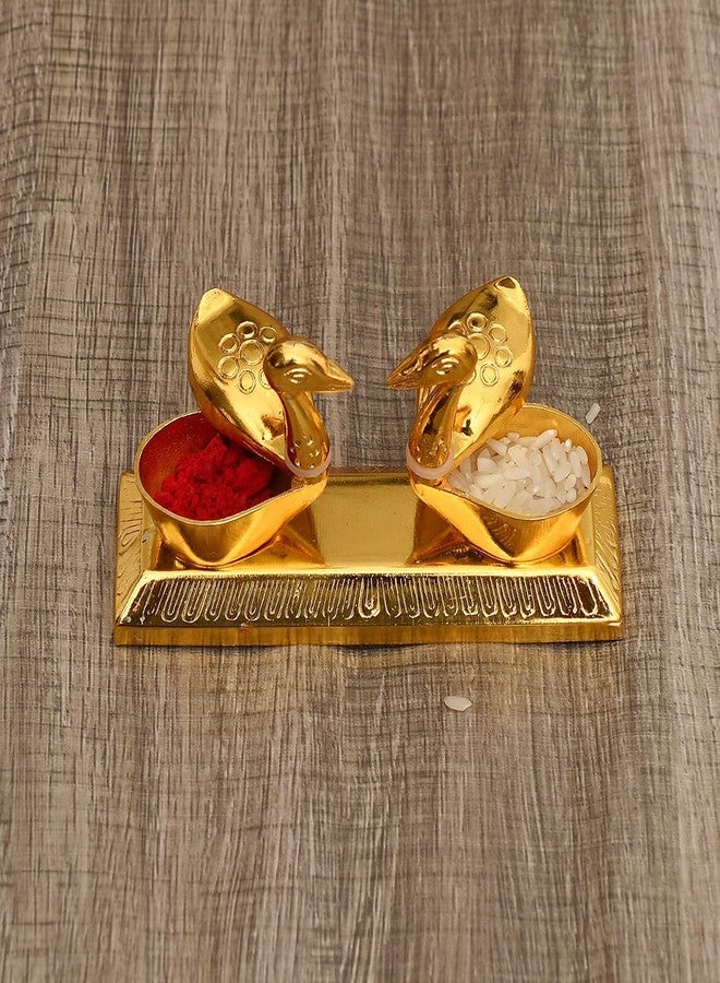 CHHARIYA CRAFTS تحف فنية معدنية من صنع شركة شاريا كرافتس، عبارة عن زوج من البطّتين المتعانقتين مع علبة كومكوم، مناسبة للمنزل والمكتب وغرفة الصلاة في المعبد. - Image 4