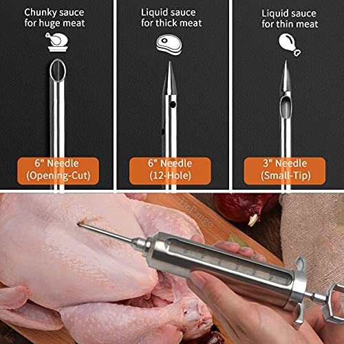 DePango Meat Injector, Stainless Steel Marinade Injector Flavor Syringe Kit with 2-oz Measurement Window for Smoker Food BBQ Grill, Cooking Turkey Chicken Steak Beef Brisket Pork-Chops, 3 Meat Needles - Image 3