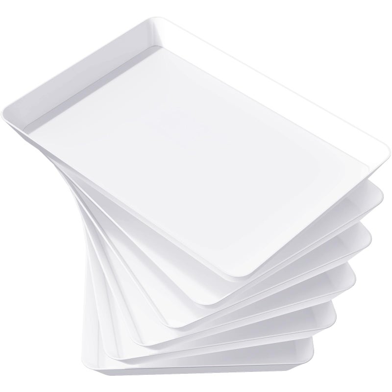Lifewit Serving Tray for Party Supplies, Reusable Serving Platter for Catering, Snack, Fruit, Charcuterie, Appetizer, Plastic Food Trays, Hosting Essentials, BPA Free, White, 6 Pcs - Image 1