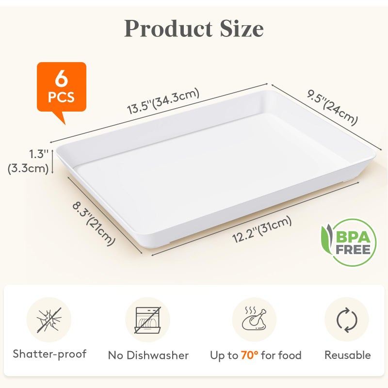 Lifewit Serving Tray for Party Supplies, Reusable Serving Platter for Catering, Snack, Fruit, Charcuterie, Appetizer, Plastic Food Trays, Hosting Essentials, BPA Free, White, 6 Pcs - Image 2