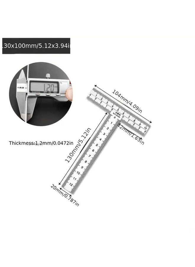 Stainless Steel T Shaped Ruler 130x100mm 90 Degree Right Angle Thickened Scale - Image 1