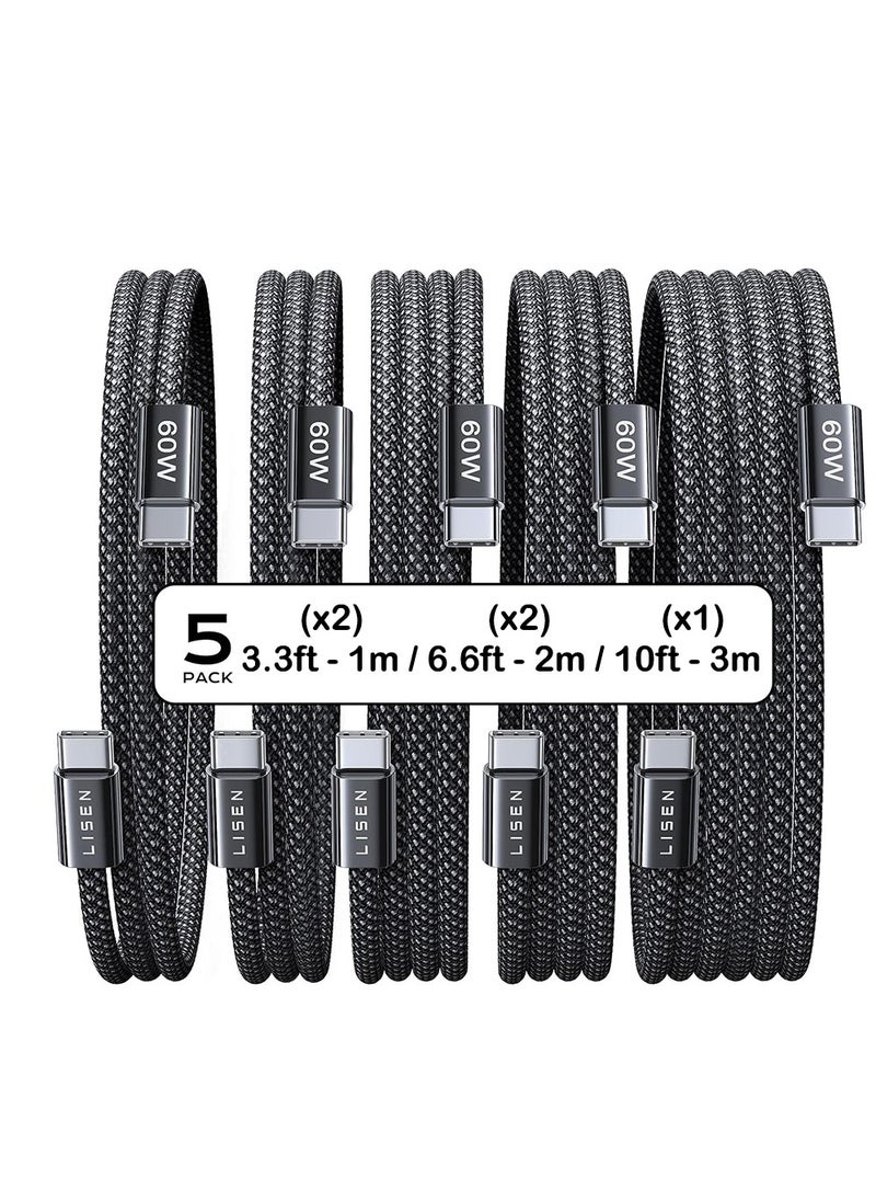 Lisen 60W USB-C to USB-C Cable ( 5-Pack ) Fast Charging & Data Transfer 48 Strand Cotton Yarn Braid LISEN  - Image 2