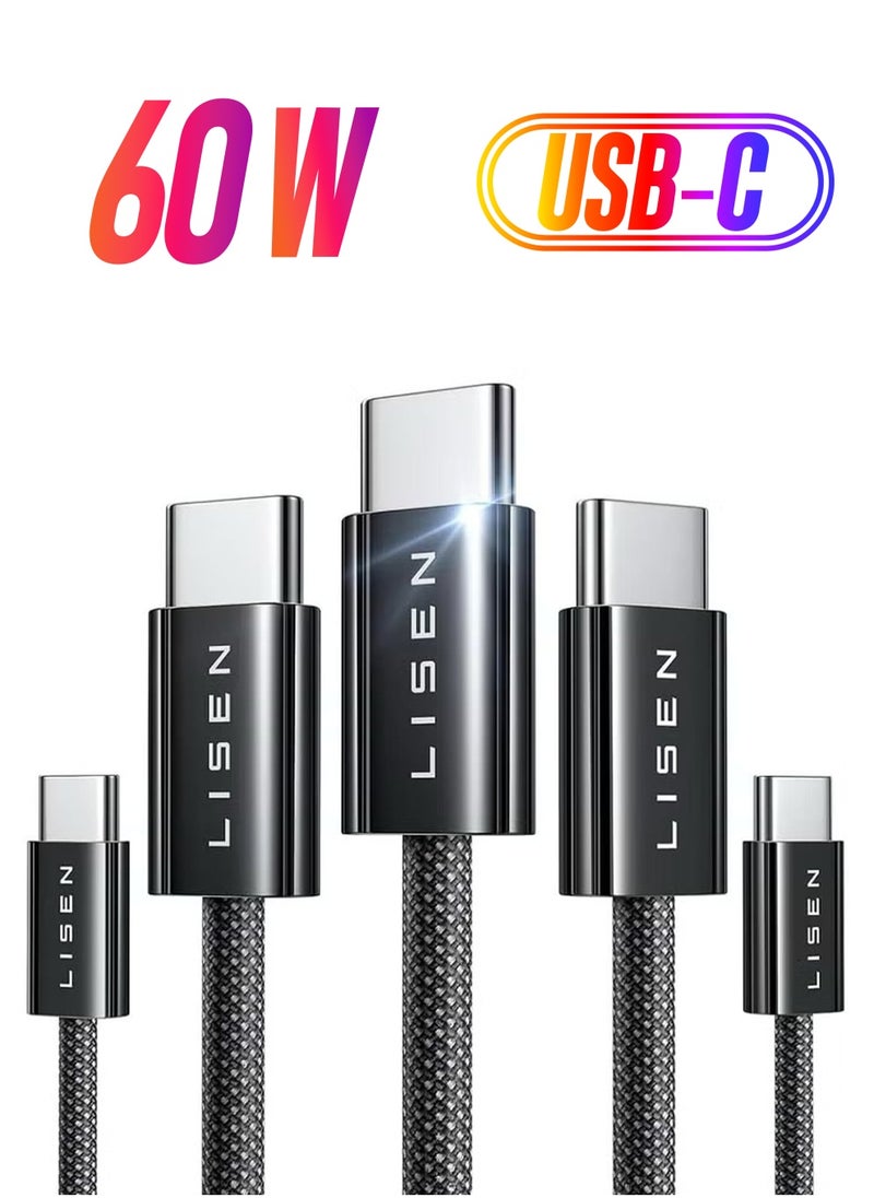 Lisen 60W USB-C to USB-C Cable ( 5-Pack ) Fast Charging & Data Transfer 48 Strand Cotton Yarn Braid LISEN  - Image 1