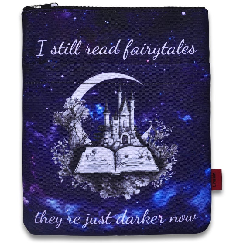 LParkin Book Sleeve Cover with Zipper, I Still Read Fairytales They're Just Darker Now Book Protector Pouch, Washable Fabric Book Sleeves for Romance Lover, 11 x 8.5 Inch Smut Reader Gift - Image 1