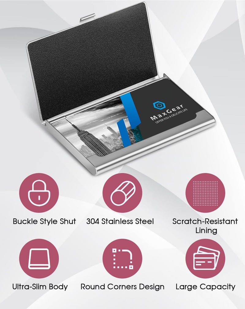 MaxGear Metal Business Card Holder for Men & Women, Professional Stainless Steel Card Case for Business Cards, Slim Purse Name Cards Holders Wallet with Interior Lining, Buckle Style Shut, Pink - Image 4