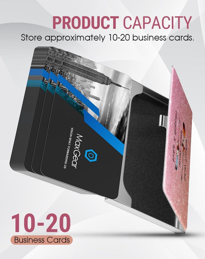 MaxGear Metal Business Card Holder for Men & Women, Professional Stainless Steel Card Case for Business Cards, Slim Purse Name Cards Holders Wallet with Interior Lining, Buckle Style Shut, Pink - Image 3
