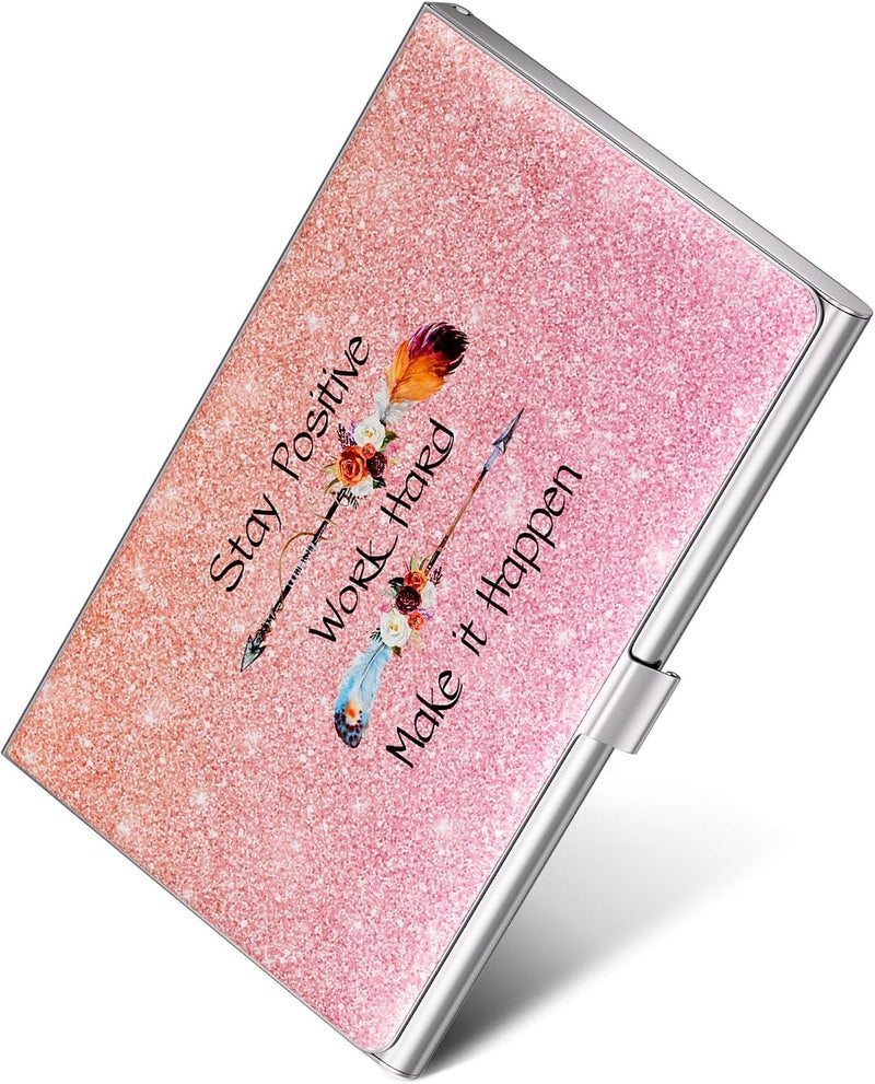 MaxGear Metal Business Card Holder for Men & Women, Professional Stainless Steel Card Case for Business Cards, Slim Purse Name Cards Holders Wallet with Interior Lining, Buckle Style Shut, Pink - Image 1