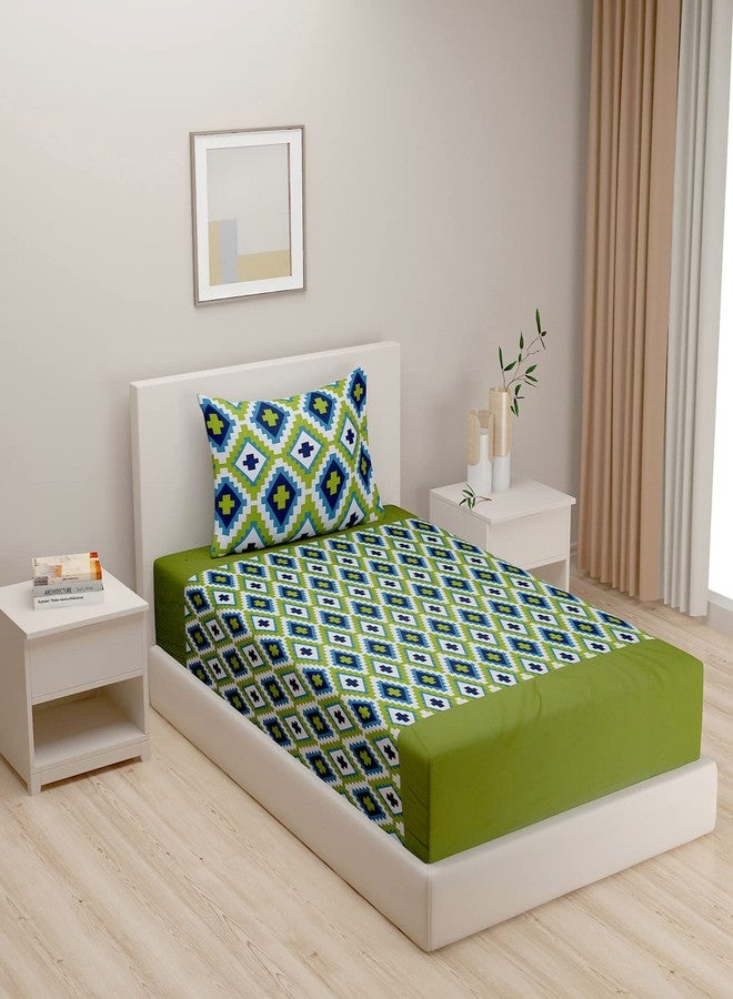 Swayam Pure Cotton Single Bedsheet with 1 Pillow Covers | Size 60 x 90 inch | 200 TC | Geometric Design | Soft Breathable Bed Sheet | Comfortable & Durable for Bedroom - Green - Image 1