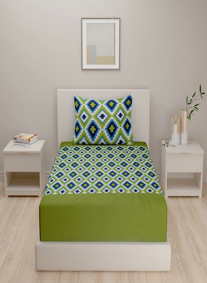 Swayam Pure Cotton Single Bedsheet with 1 Pillow Covers | Size 60 x 90 inch | 200 TC | Geometric Design | Soft Breathable Bed Sheet | Comfortable & Durable for Bedroom - Green - Image 2