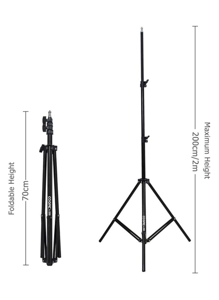 COOPIC 3pcs L200  Aluminum Light Photography Tripod Stand, 200cm Adjustable Sturdy Tripod Stand for Reflectors, Softboxes, Lights, Umbrellas, Load Capacity: 5kg Black - Image 2