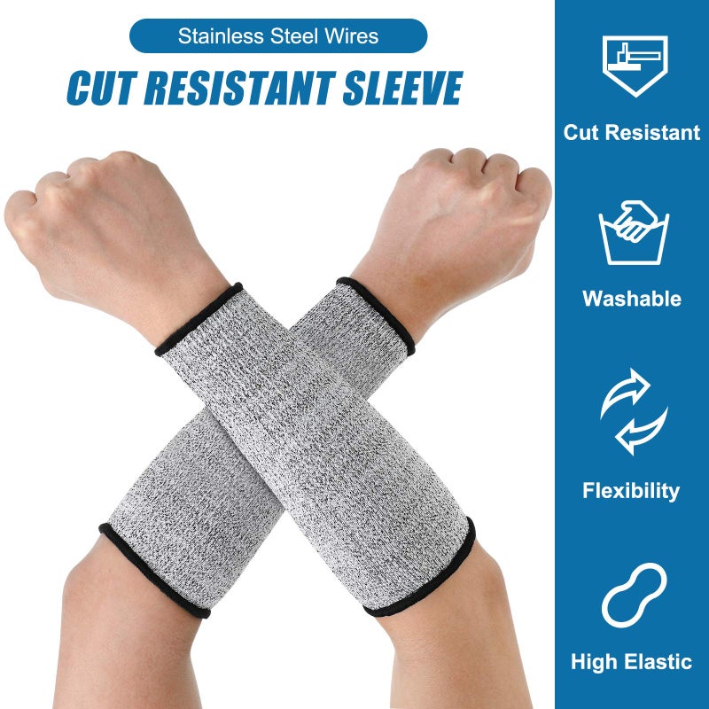 Geyoga 2 Pairs Cut Resistant Sleeve Arm Protection Level 5 Protection Safety Protective Sleeves Arm Protectors for Men Women(8.6 x 3.7 Inches,Black, Gray) - Image 3