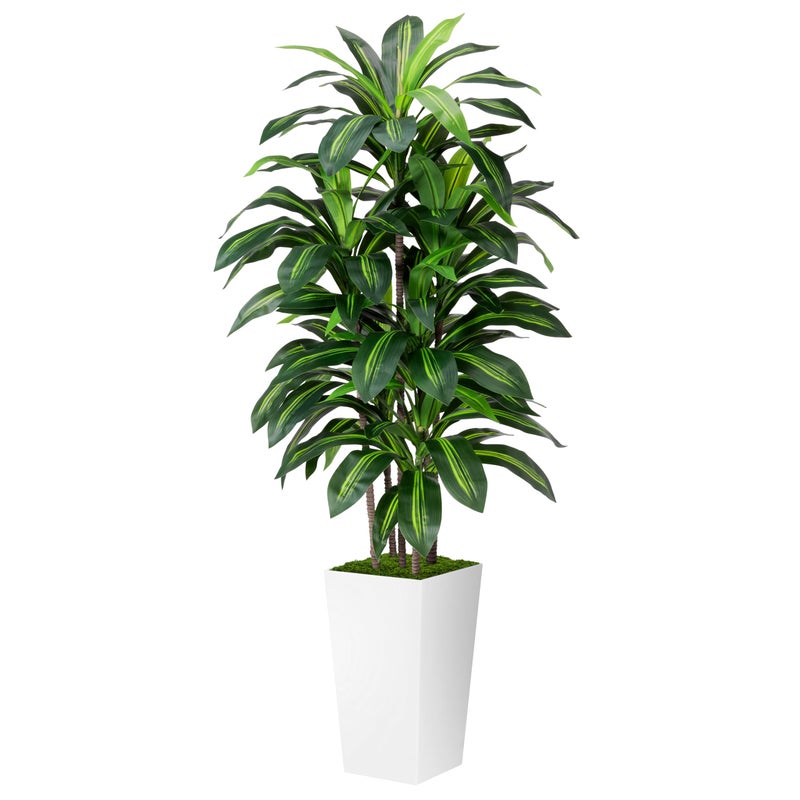 ASTIDY Artificial Dracaena Plant Indoor 5FT - Fake Tree with White Tall Planter - Faux Yucca Tall Fake Floor Plant in Pot - Artificial Trees for Home Office Living Room Decor Indoor - Image 1