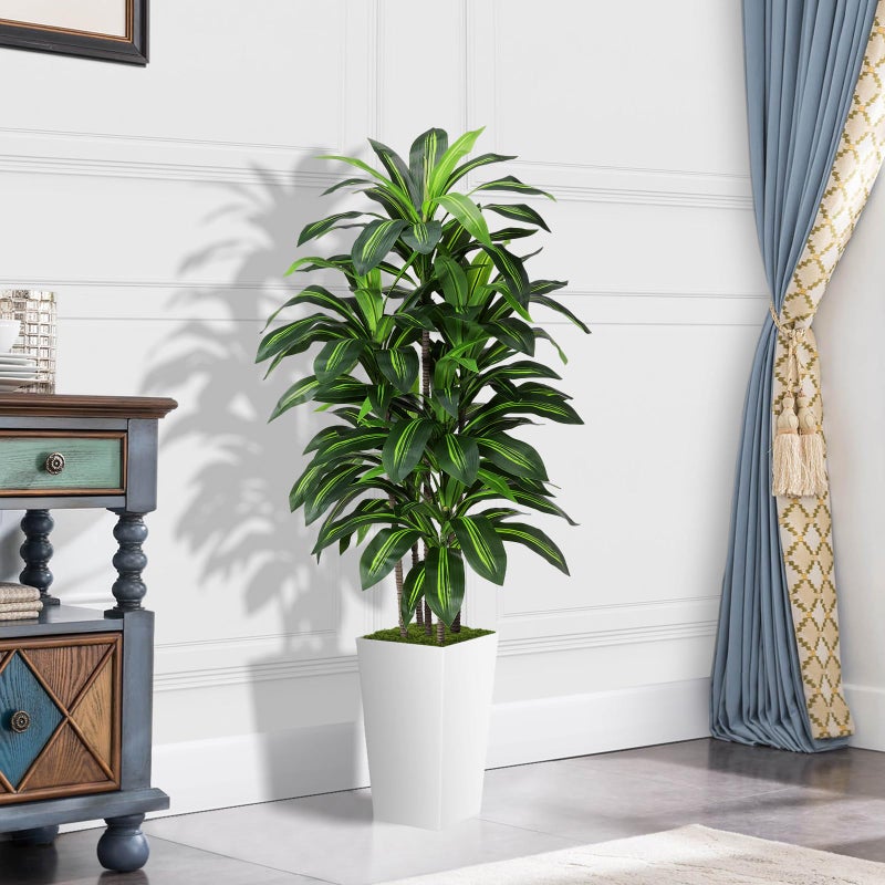 ASTIDY Artificial Dracaena Plant Indoor 5FT - Fake Tree with White Tall Planter - Faux Yucca Tall Fake Floor Plant in Pot - Artificial Trees for Home Office Living Room Decor Indoor - Image 2
