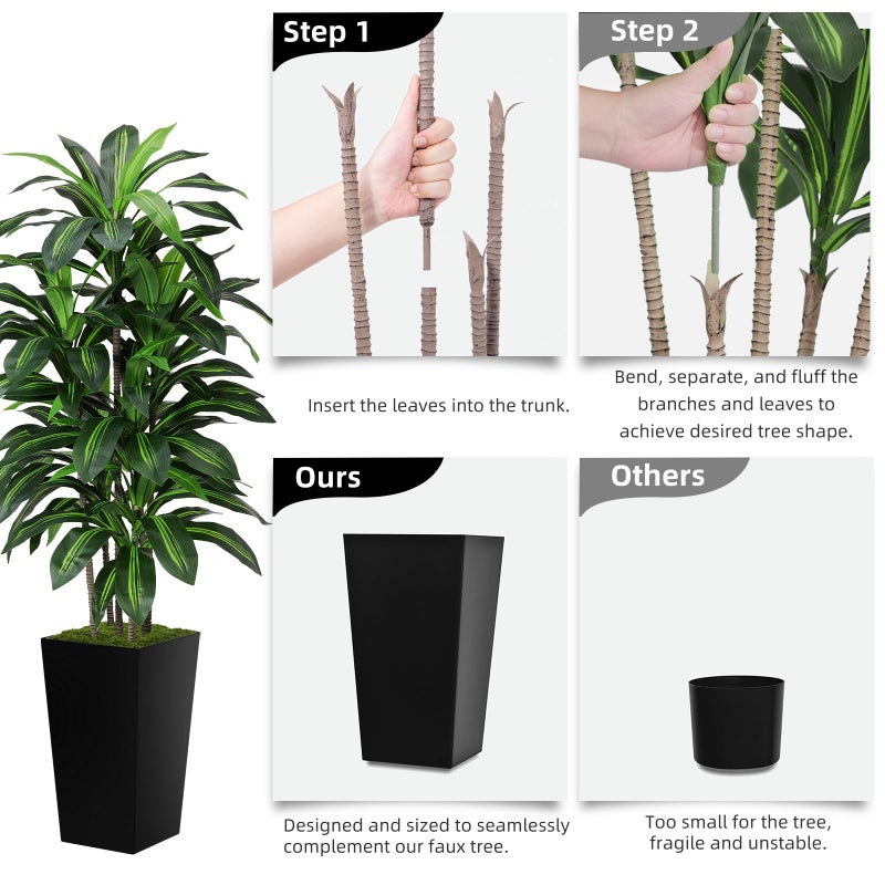 ASTIDY Artificial Dracaena Plant Indoor 5FT - Fake Tree with White Tall Planter - Faux Yucca Tall Fake Floor Plant in Pot - Artificial Trees for Home Office Living Room Decor Indoor - Image 5