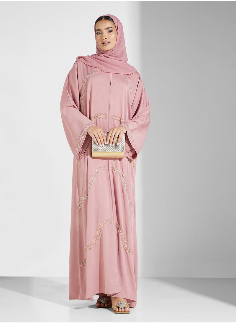 hayas closet Embellished V-Neck Flared Sleeve Abaya  - Image 1