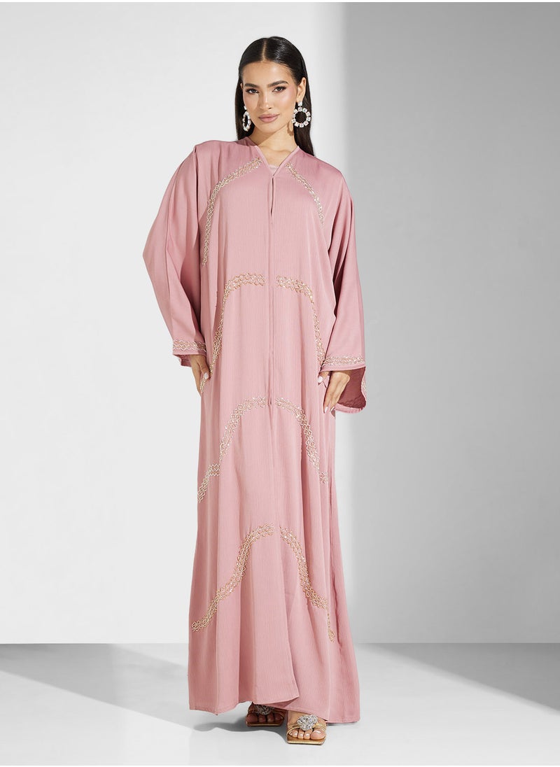 hayas closet Embellished V-Neck Flared Sleeve Abaya  - Image 5