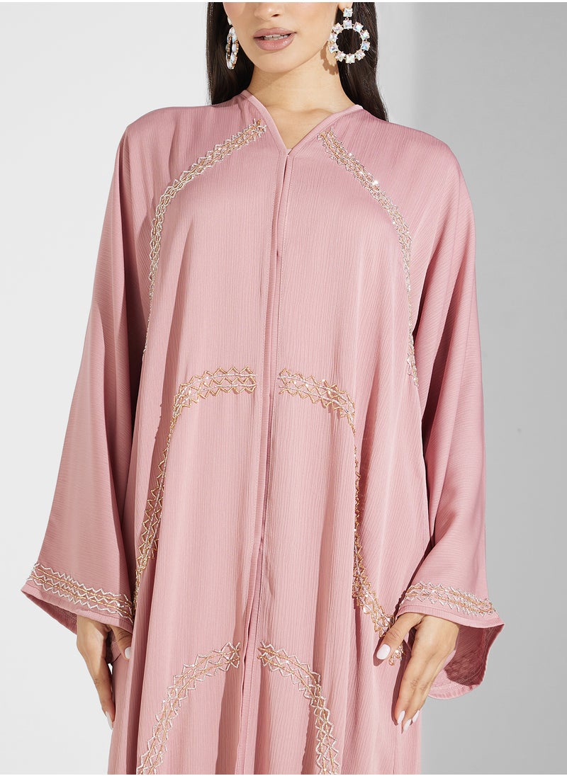 hayas closet Embellished V-Neck Flared Sleeve Abaya  - Image 3