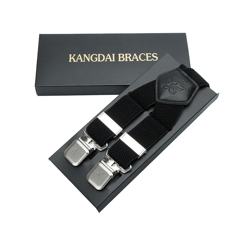 Elastic Adjustable Mens Suspenders with 4 Clips Black