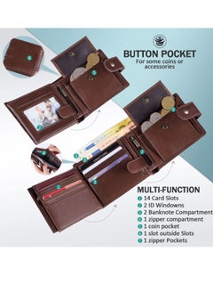 Excefore Genuine Leather Wallets for Men, Leather Multi-Functional RFID Blocking Wallet with 17 Credit Card Slots, Multi Card Holder Slim Mens Wallet with Zipper Coin Purse, Bifold Wallet  - Image 2