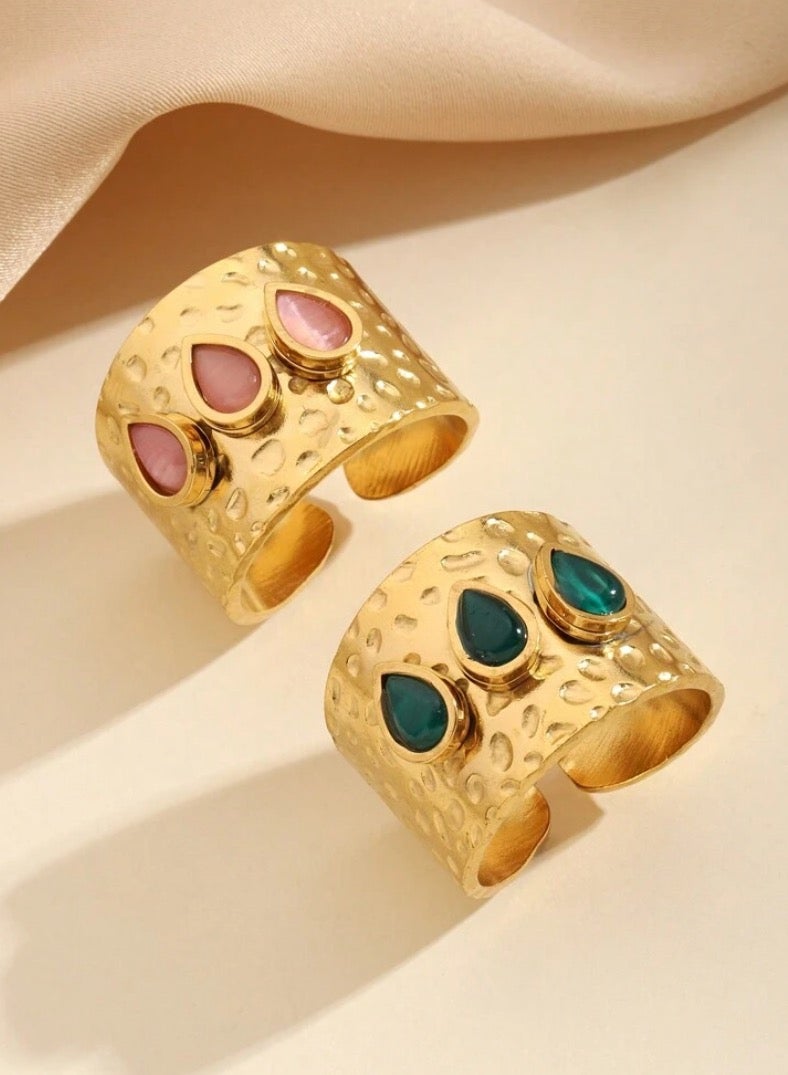 إيكوال طقم خواتم نسائي مكون من قطعتين من الاستانلس ستيل مطلي باللون الذهبي بمقاس موحد - Image 1