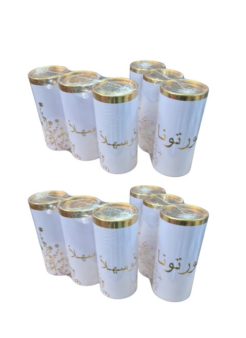 12 حبة من مناديل الحفلات أو السيارات مع كلمات ترحيب باللغة العربية بالخط الذهبي