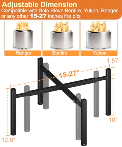 Garbuildman 1527 Inch Universal Firepit Stand for Solo Stove Bonfire Ranger Yukon and Other 1527 Outdoor Fire Pit Metal Fire Pit Accessory for Outside Firepit Outdoor Fireplace Tools Black - Image 3