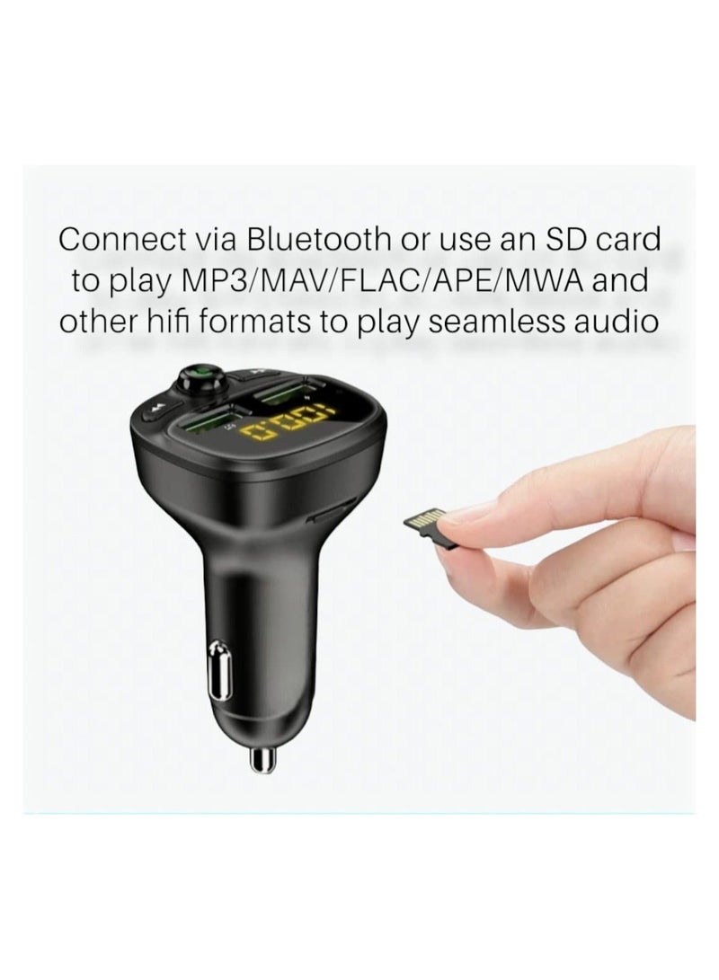 Y&D Dual USB Bluetooth FM Car Transmitter, Transmitter with LED Voltage Display Handsfree Radio Adapter MP3 Player Kit Audio for TF Card/USB Flash Drive  - Image 4