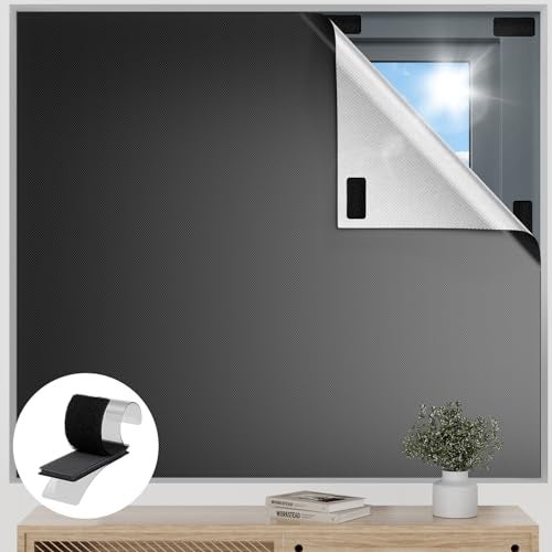 Esteh Blackout Curtains for Bedroom, 36" x 57" Temporary Blackout Shades for Windows, Portable Black Out Blinds Screen with 20 Loop & Hook, 100% Black Out Window Cover Film for Baby Nursery Travel RV-Blacks - Image 1