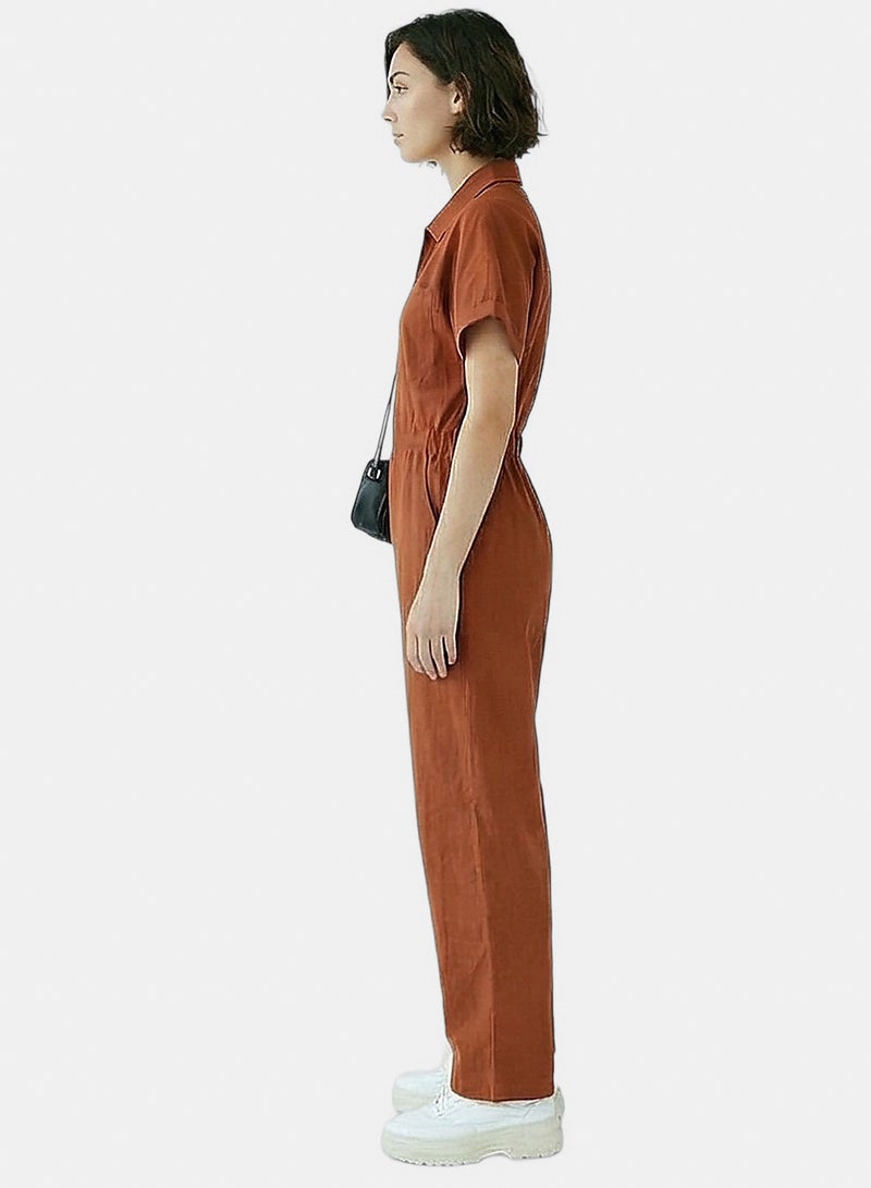 RAVIN Women Rust Short Sleeve Zip-Up Utility Jumpsuit - Image 3