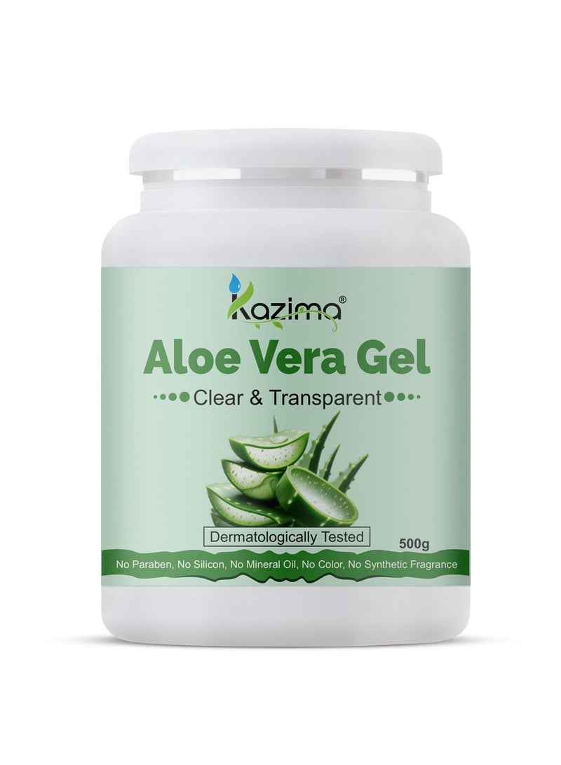 KAZIMA Pure Aloe Vera Gel for Skin and Hair, 500gm | Hydrates, Moisturizes & Soothes Irritated Skin | Pure & Natural Aloe Vera Gel for Face, Acne, Scars, Dark Circles & Sunburn - Image 1