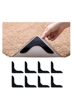 Peachjoy Black L Shape Rug Gripper Rug Tape 8 Pcs Double Sided Anti Curling Non Slip Reusable Rug Pad for Hardwood Floors, Carpets, Floor Mats in Place & Make Corner Flat and Easily Peel Off  - Image 2