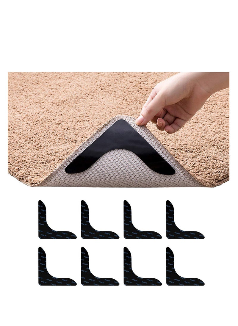 Peachjoy Black L Shape Rug Gripper Rug Tape 8 Pcs Double Sided Anti Curling Non Slip Reusable Rug Pad for Hardwood Floors, Carpets, Floor Mats in Place & Make Corner Flat and Easily Peel Off  - Image 2