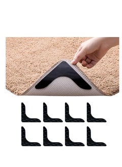 Peachjoy Black L Shape Rug Gripper Rug Tape 8 Pcs Double Sided Anti Curling Non Slip Reusable Rug Pad for Hardwood Floors, Carpets, Floor Mats in Place & Make Corner Flat and Easily Peel Off  - Image 1