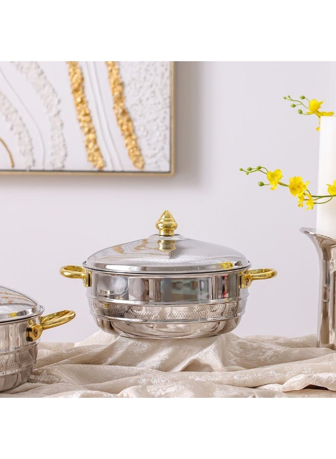 DANUBE HOME Nomaris Hot Pot with Etching Work, Gold & Shiny Polished, 2500 ml – Elegant Luxury Serving Pot, Durable & Stylish Design for Family Meals, Special Occasions & Festive Dining 28x28x14CM  - Image 4