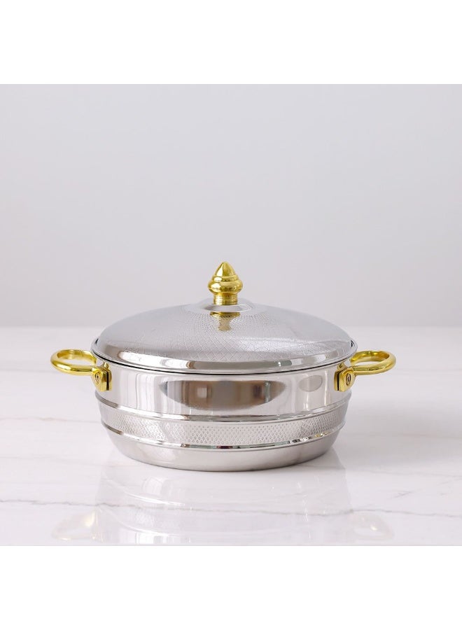 DANUBE HOME Nomaris Hot Pot with Etching Work, Gold & Shiny Polished, 2500 ml – Elegant Luxury Serving Pot, Durable & Stylish Design for Family Meals, Special Occasions & Festive Dining 28x28x14CM  - Image 2