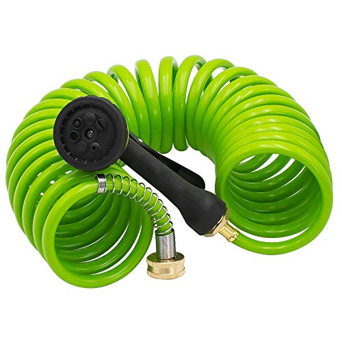 AUTOMAN EVA Recoil Garden Hose 25ft - Includes 7 Pattern Spray Nozzle,Curly Water Hose 25 Foot,Watering Hose Coil,Retractable,Corrosion Resistant Garden Coil Hose.Green - Image 4