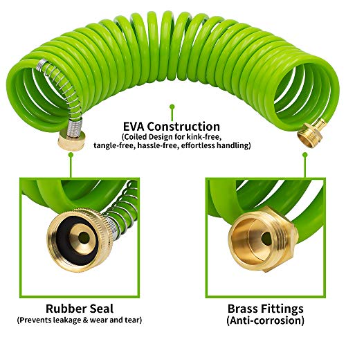 AUTOMAN EVA Recoil Garden Hose 25ft - Includes 7 Pattern Spray Nozzle,Curly Water Hose 25 Foot,Watering Hose Coil,Retractable,Corrosion Resistant Garden Coil Hose.Green - Image 2