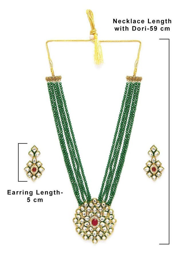 I Jewels I Jewels 5 Layered Onyx Crystal Beads Alloy Necklace Jewellery Set Glided With Uncut Polki Kundan for Women & Girls (ML269) (Green-1)  - Image 5