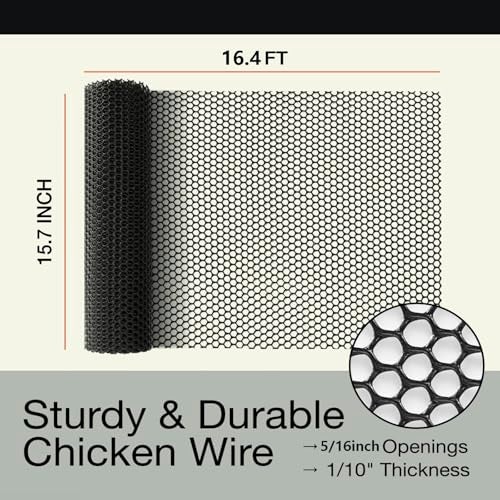 Kipuafar Pet Proof Barrier Net, Black Plastic Chicken Wire Mesh Fencing 15.7IN x 16.4FT, Balcony Cat Safety Net & Garden Snake Barrier, Heavy Duty Protection for Chicken Coops, Rabbit Hutches, Dog Kennels - Image 2