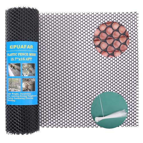 Kipuafar Pet Proof Barrier Net, Black Plastic Chicken Wire Mesh Fencing 15.7IN x 16.4FT, Balcony Cat Safety Net & Garden Snake Barrier, Heavy Duty Protection for Chicken Coops, Rabbit Hutches, Dog Kennels - Image 1