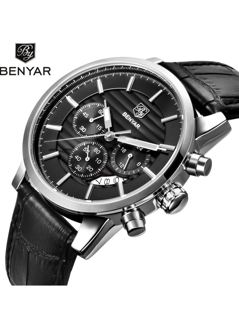 BENYAR Mens Watches Multifunction Chronograph Date Quartz Watch for Men Brown Leather Band Analog Wrist Watch Gift for Men Casual Business - Image 1