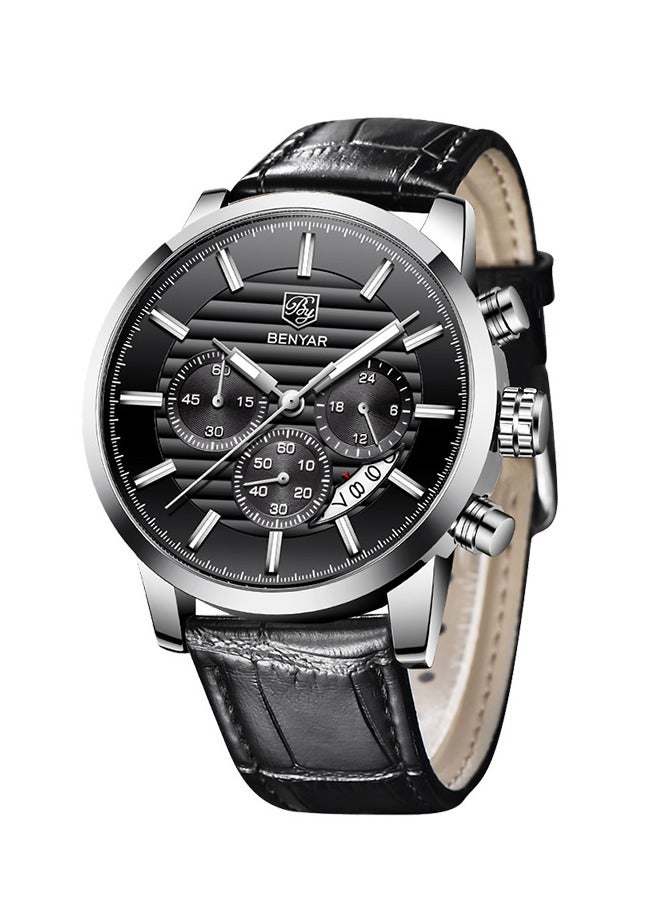 BENYAR Mens Watches Multifunction Chronograph Date Quartz Watch for Men Brown Leather Band Analog Wrist Watch Gift for Men Casual Business - Image 2