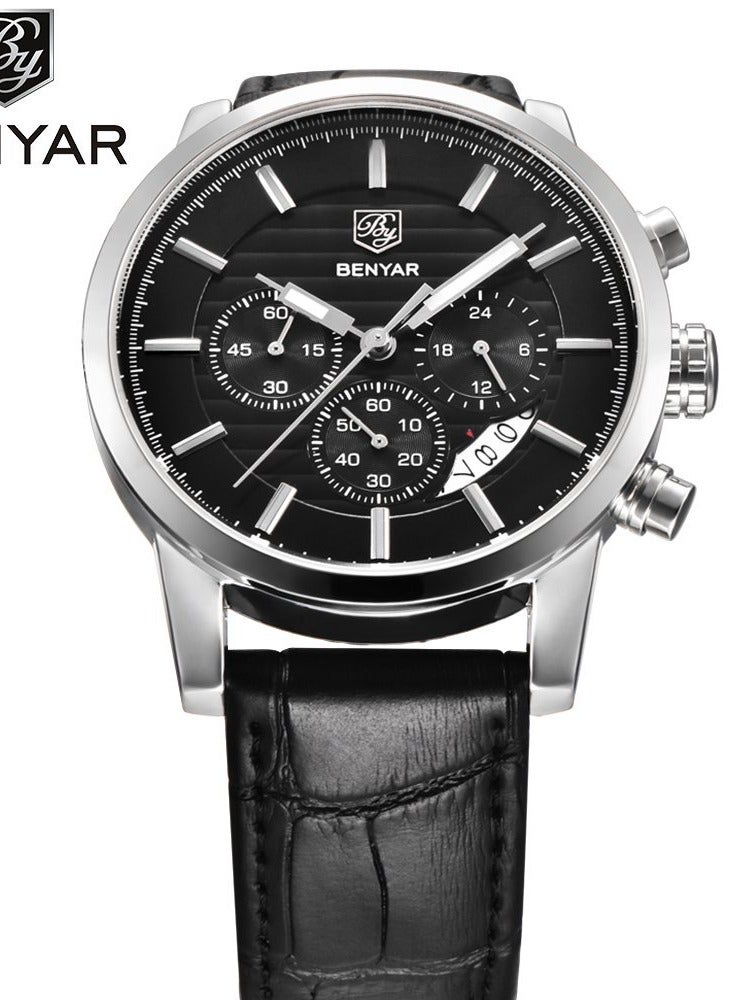 BENYAR Mens Watches Multifunction Chronograph Date Quartz Watch for Men Brown Leather Band Analog Wrist Watch Gift for Men Casual Business - Image 3
